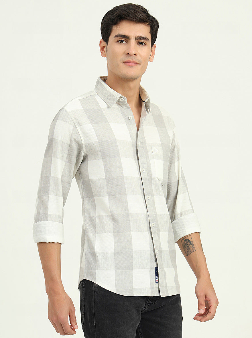 Grey Checked Slim Fit Casual Shirt | Greenfibre
