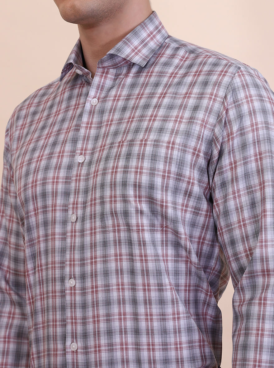 Grey & Red Checked Regular Fit Formal Shirt | Greenfibre