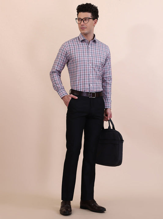 Grey & Red Checked Regular Fit Formal Shirt | Greenfibre