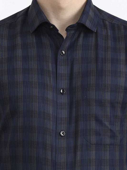 Blue Checked Slim Fit Formal Shirt | Greenfibre