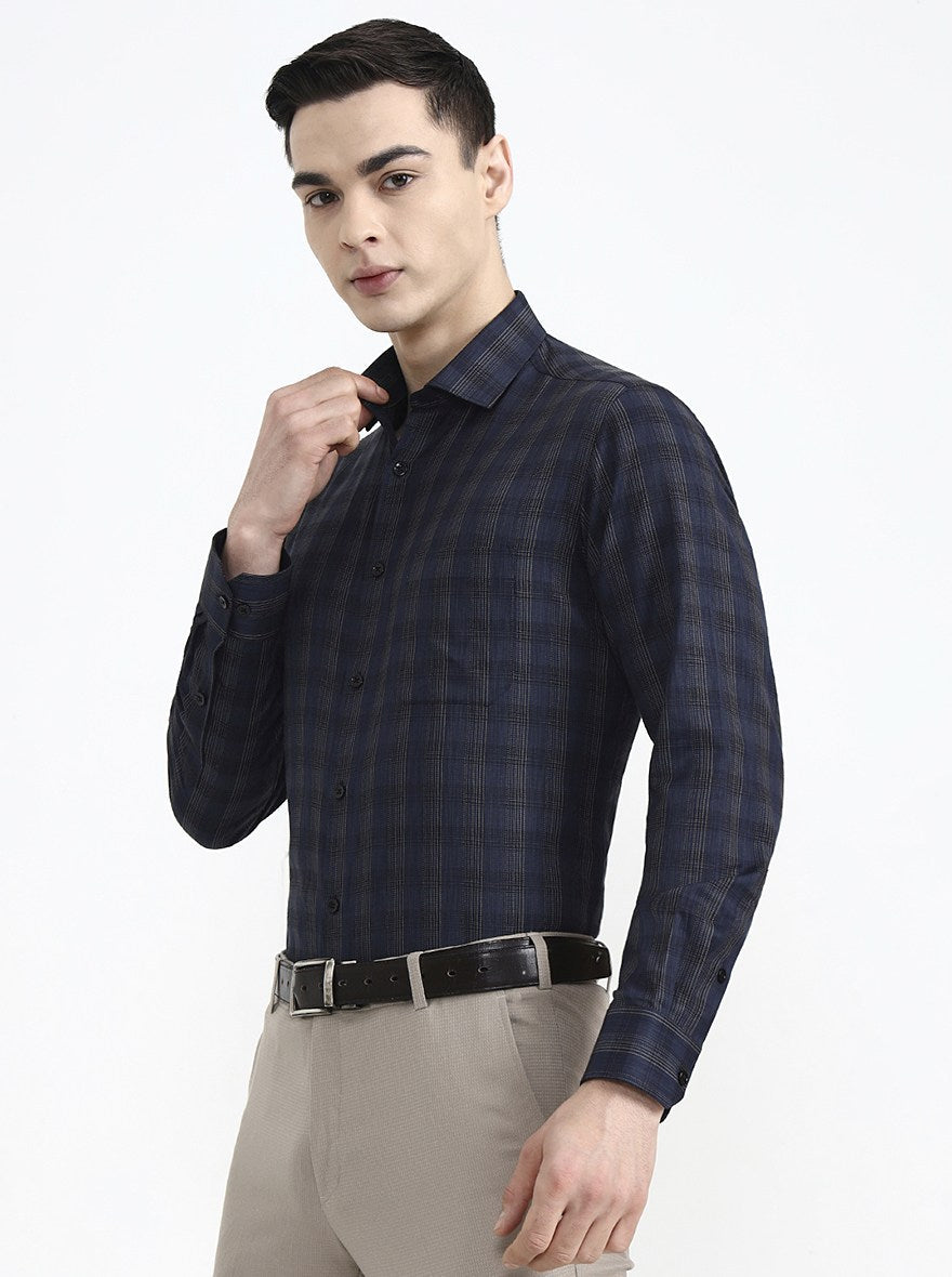 Blue Checked Slim Fit Formal Shirt | Greenfibre