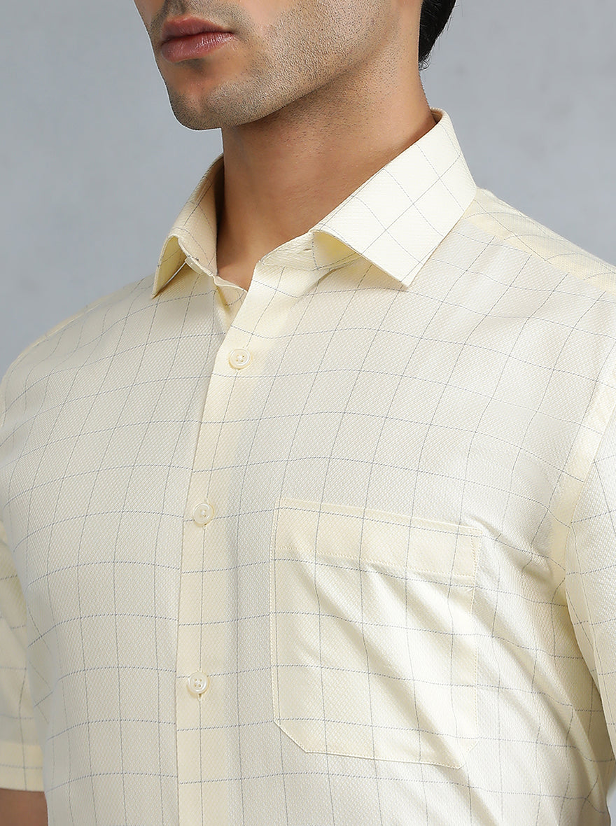 Yellow Checked Regular Fit Formal Shirt | Greenfibre
