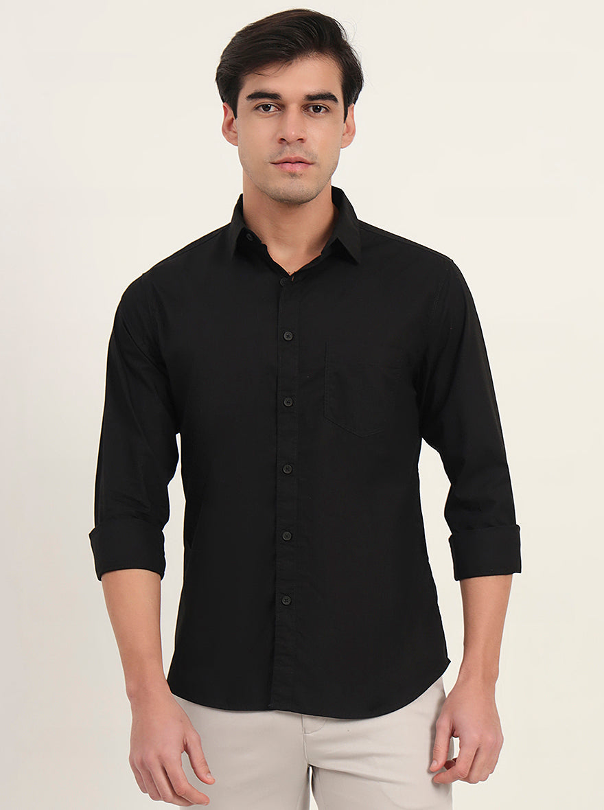 Black Solid Slim Fit Casual Shirt | Greenfibre
