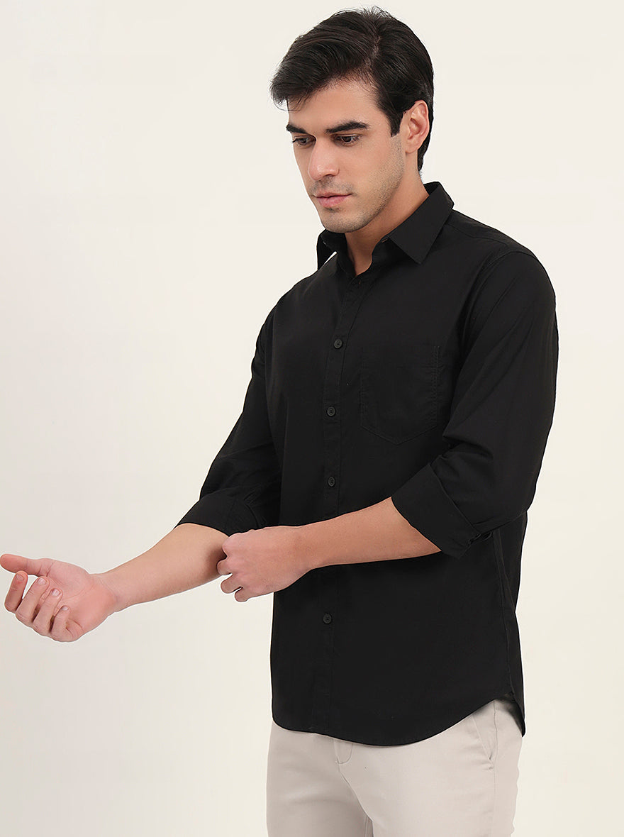 Black Solid Slim Fit Casual Shirt | Greenfibre
