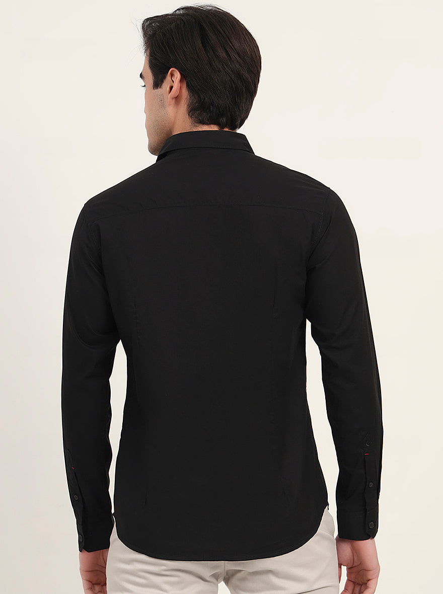 Black Solid Slim Fit Casual Shirt | Greenfibre
