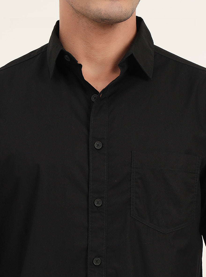 Black Solid Slim Fit Casual Shirt | Greenfibre