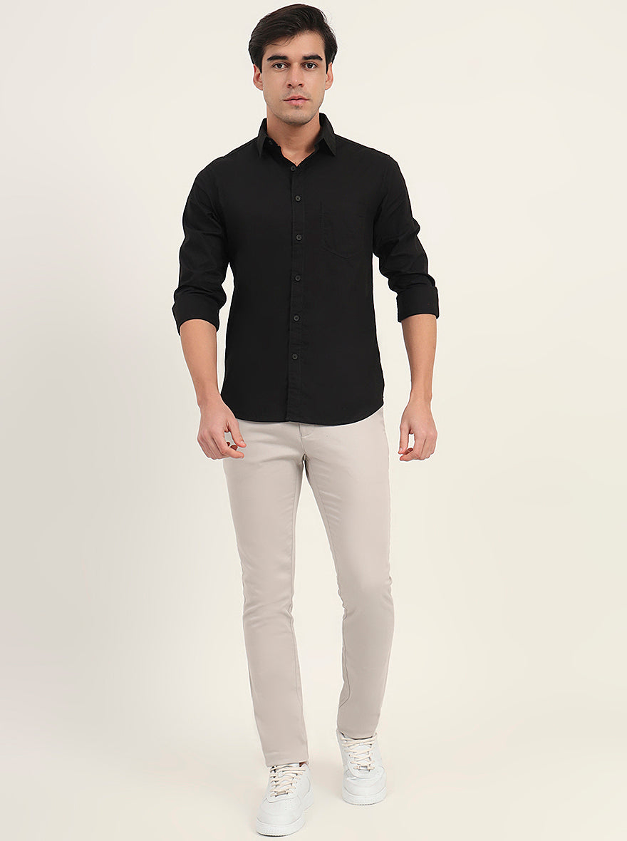 Black Solid Slim Fit Casual Shirt | Greenfibre