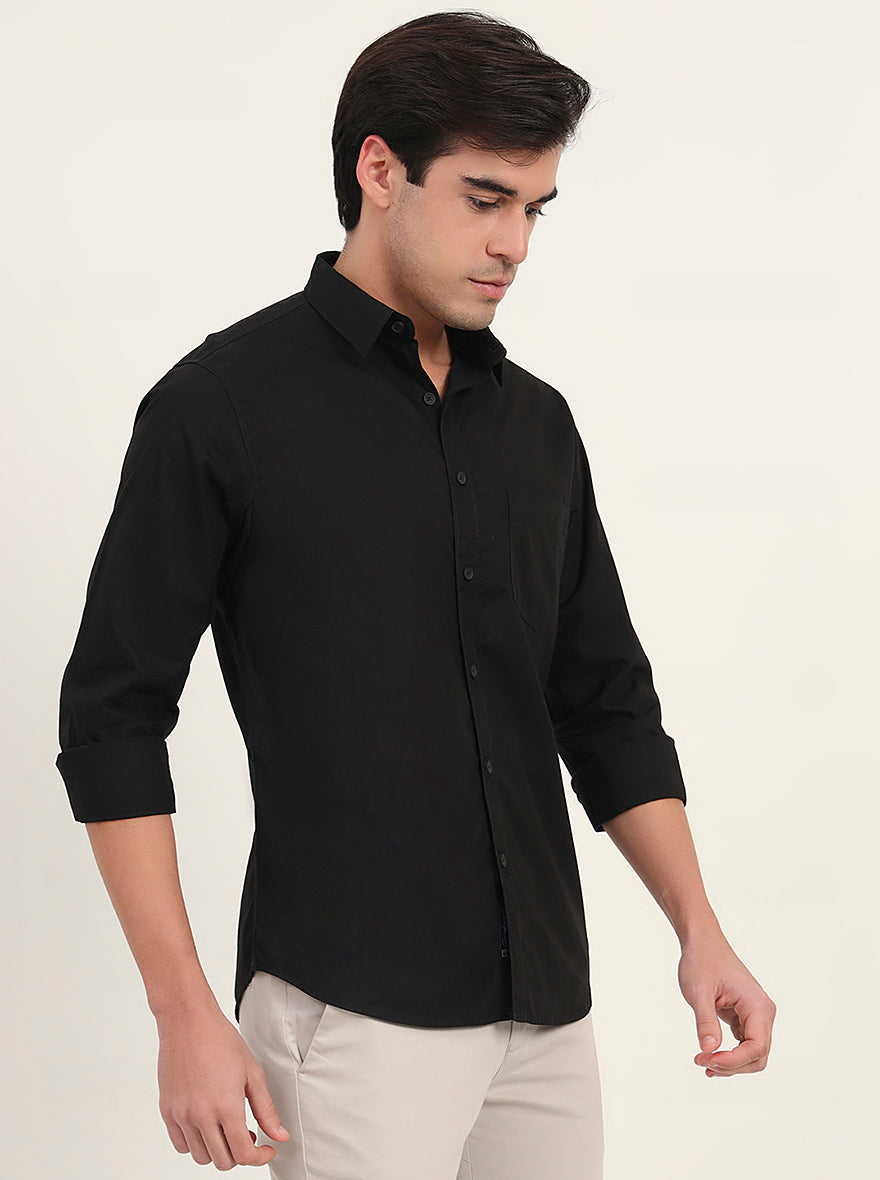 Black Solid Slim Fit Casual Shirt | Greenfibre