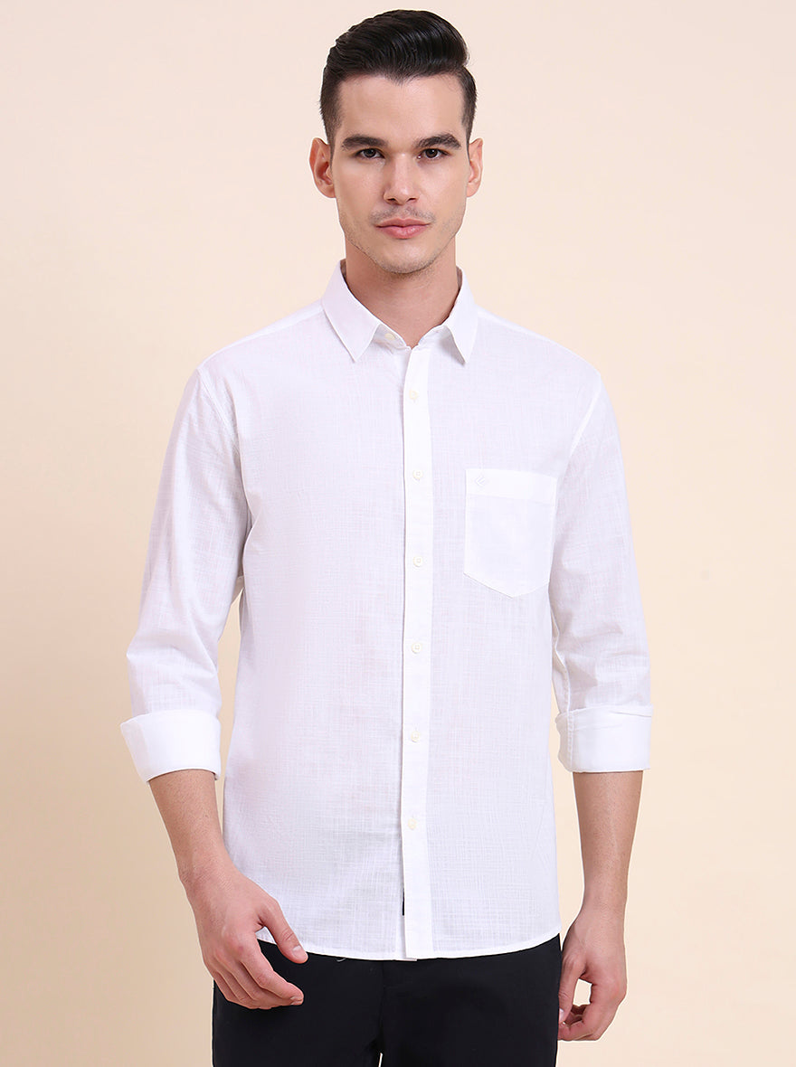 White Solid Slim Fit Casual Shirt | Greenfibre