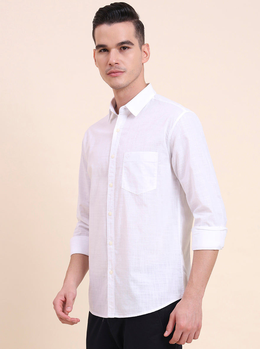 White Solid Slim Fit Casual Shirt | Greenfibre