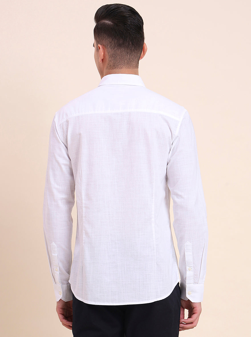 White Solid Slim Fit Casual Shirt | Greenfibre