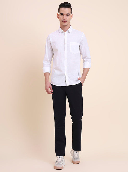 White Solid Slim Fit Casual Shirt | Greenfibre