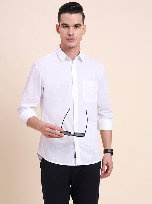 White Solid Slim Fit Casual Shirt | Greenfibre
