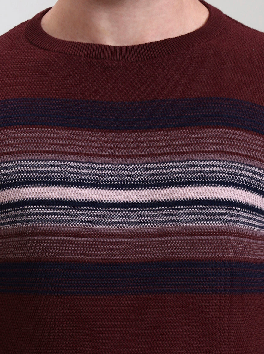 Wine Striped Slim Fit T-Shirt | Greenfibre