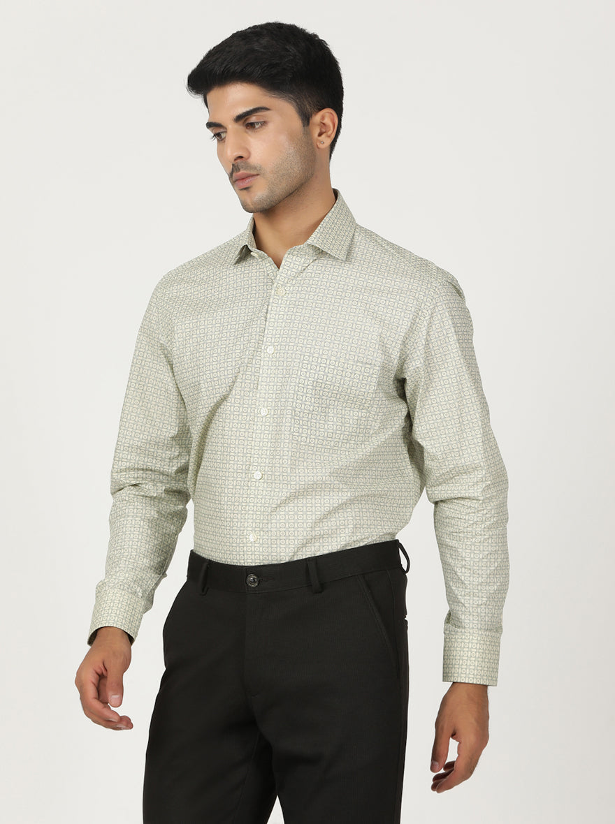 Green Printed Slim Fit Formal Shirt | Greenfibre