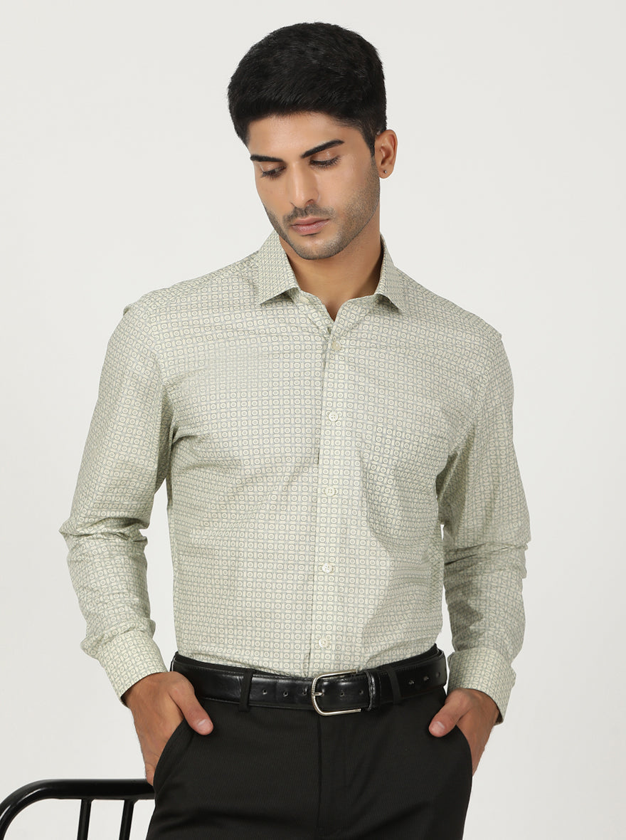 Green Printed Slim Fit Formal Shirt | Greenfibre