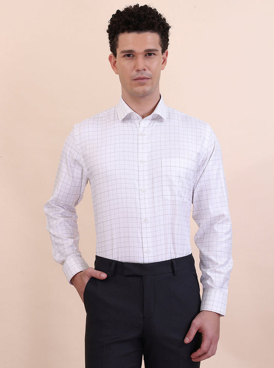 White & Grey Checked Regular Fit Formal Shirt | Greenfibre