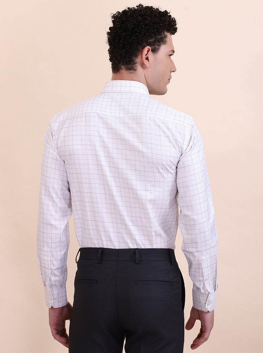 White & Grey Checked Regular Fit Formal Shirt | Greenfibre