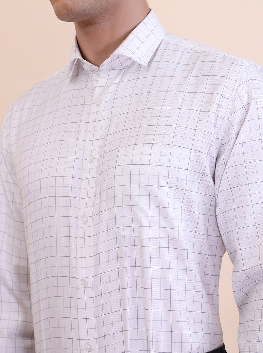 White & Grey Checked Regular Fit Formal Shirt | Greenfibre