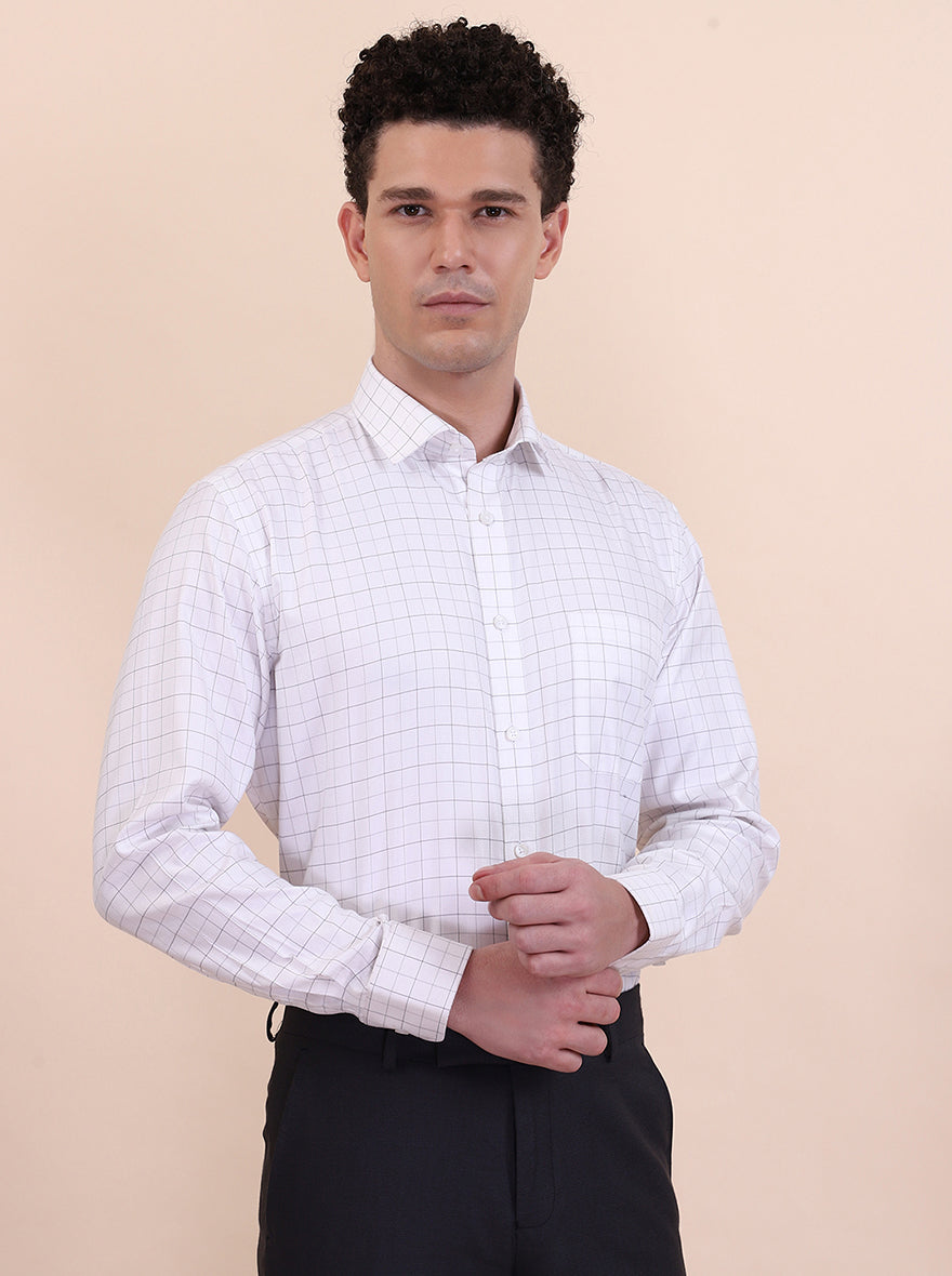 White & Grey Checked Regular Fit Formal Shirt | Greenfibre