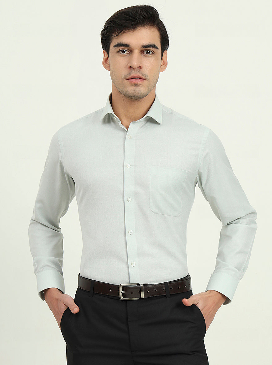 Light Pista Green Solid Slim Fit Formal Shirt | Greenfibre