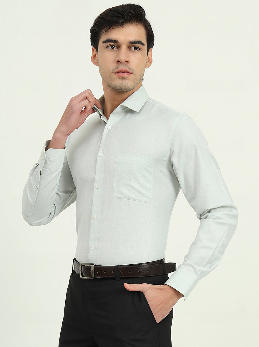 Light Pista Green Solid Slim Fit Formal Shirt | Greenfibre