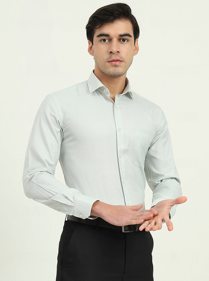 Light Pista Green Solid Slim Fit Formal Shirt | Greenfibre
