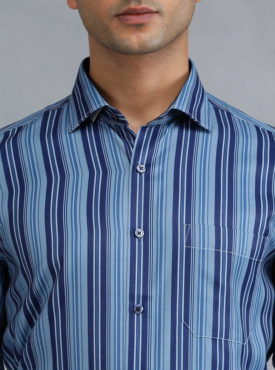 Blue Striped Slim Fit Formal Shirt | Greenfibre