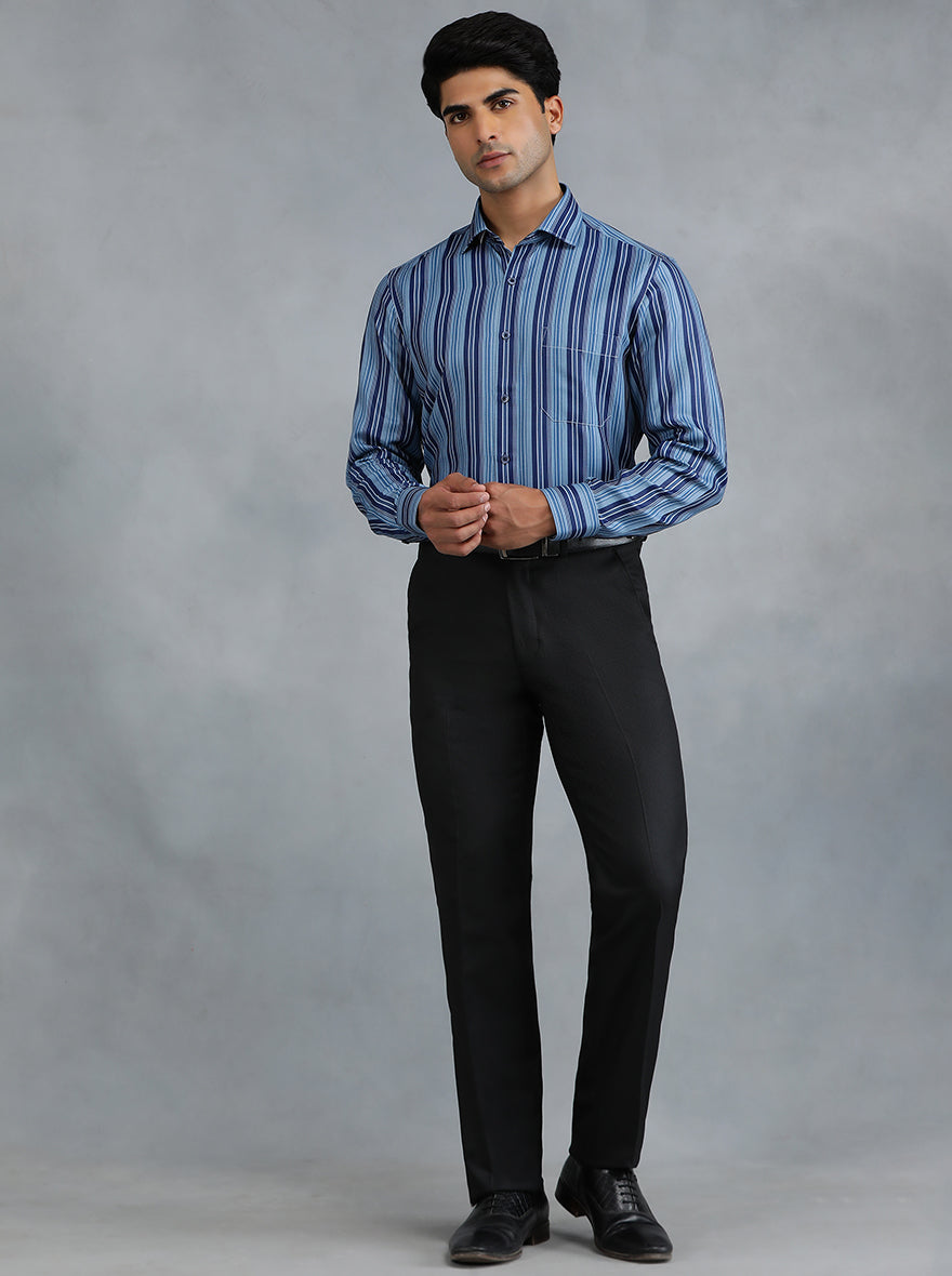 Blue Striped Slim Fit Formal Shirt | Greenfibre