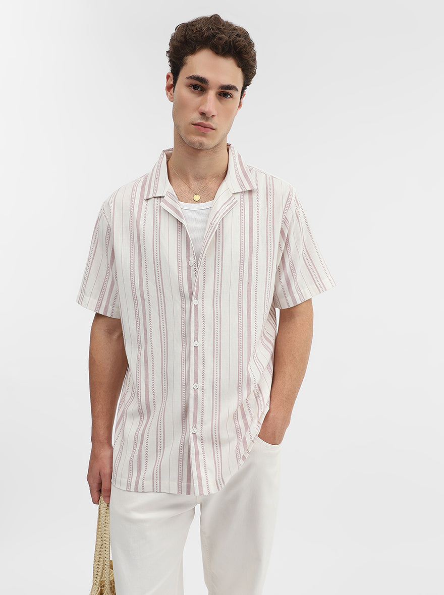 Pink Striped Slim Fit Casual Shirt | Greenfibre