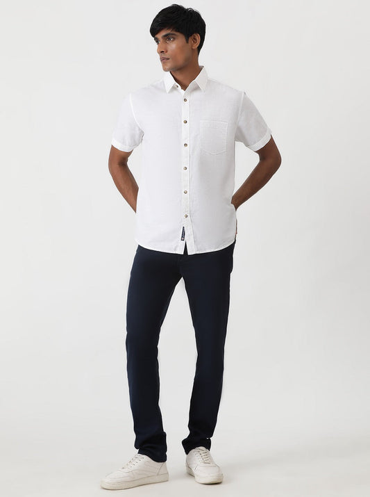White Solid Slim Fit Casual Shirt | Greenfibre