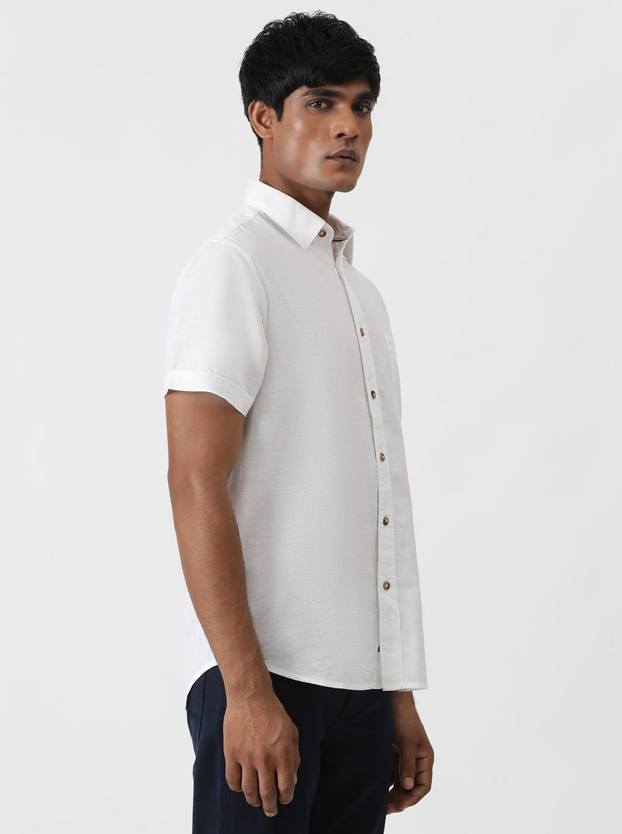 White Solid Slim Fit Casual Shirt | Greenfibre
