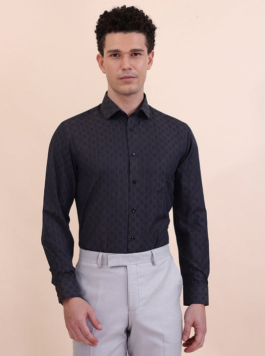 Brown & Blue Checked Slim Fit Formal Shirt | Greenfibre