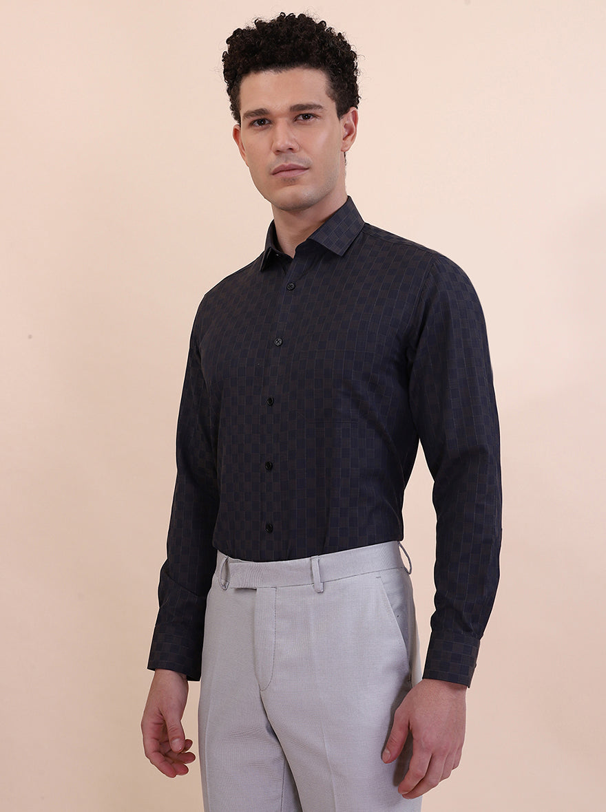 Brown & Blue Checked Slim Fit Formal Shirt | Greenfibre