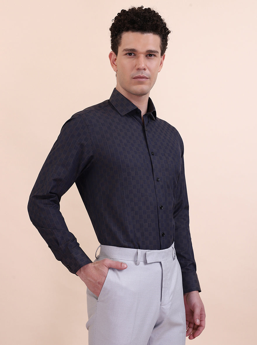 Brown & Blue Checked Slim Fit Formal Shirt | Greenfibre