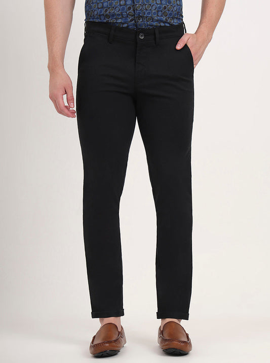Black Solid Slim Fit Casual Trouser | Greenfibre