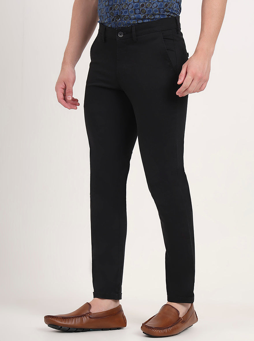 Black Solid Slim Fit Casual Trouser | Greenfibre