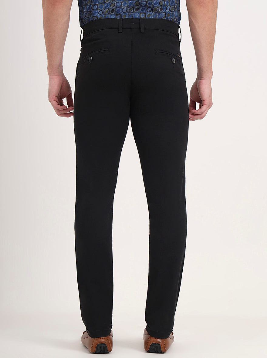 Black Solid Slim Fit Casual Trouser | Greenfibre