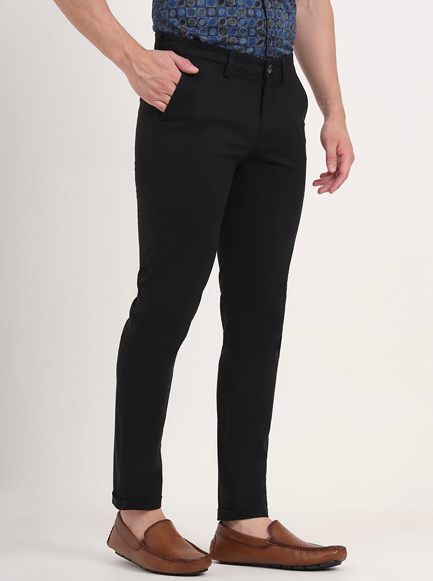 Black Solid Slim Fit Casual Trouser | Greenfibre