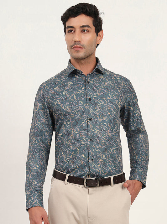 Green Printed Slim Fit Party Wear Shirt | Greenfibre