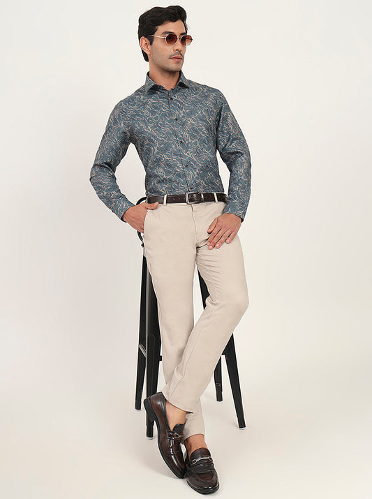 Green Printed Slim Fit Party Wear Shirt | Greenfibre