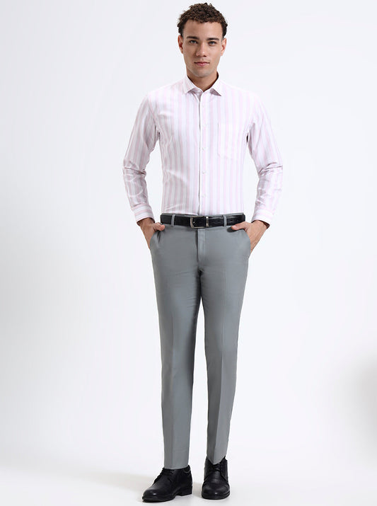 White & Pink Striped Slim Fit Formal Shirt | Greenfibre