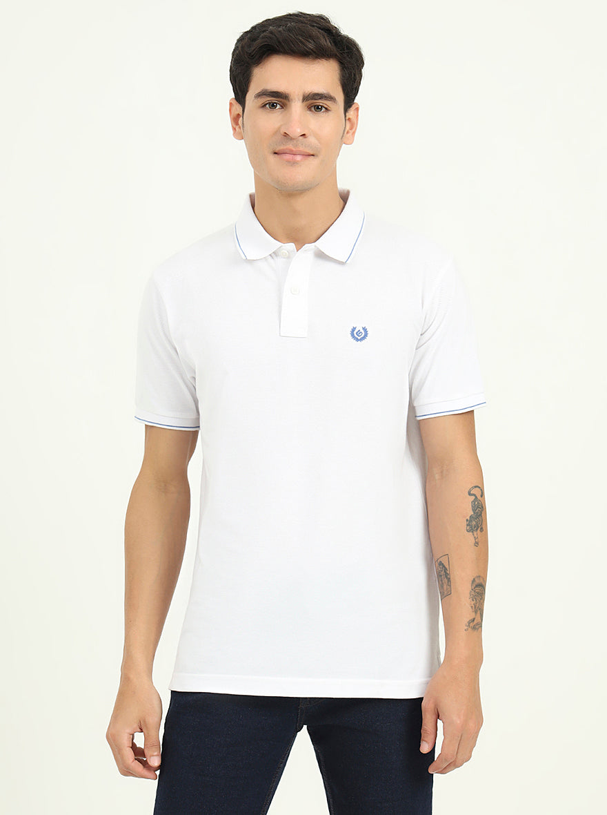 White Solid Slim Fit Polo T-Shirt | Greenfibre