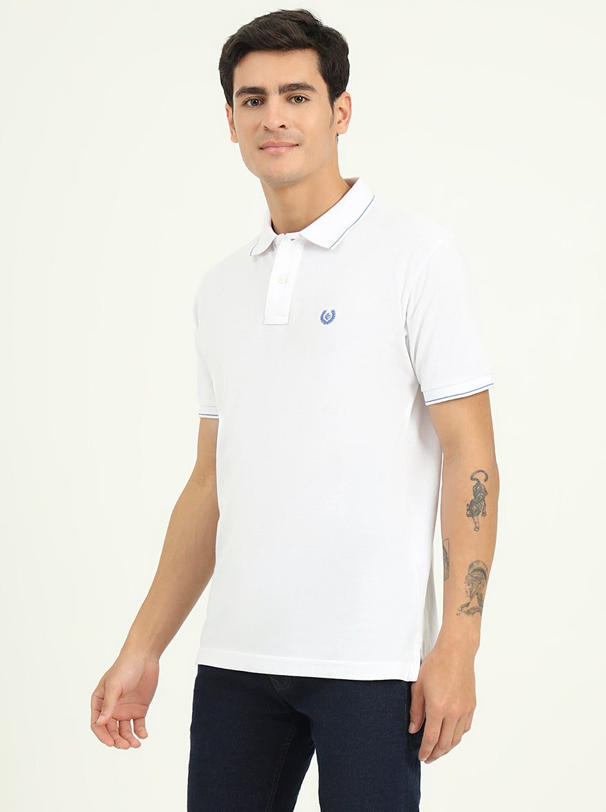 White Solid Slim Fit Polo T-Shirt | Greenfibre