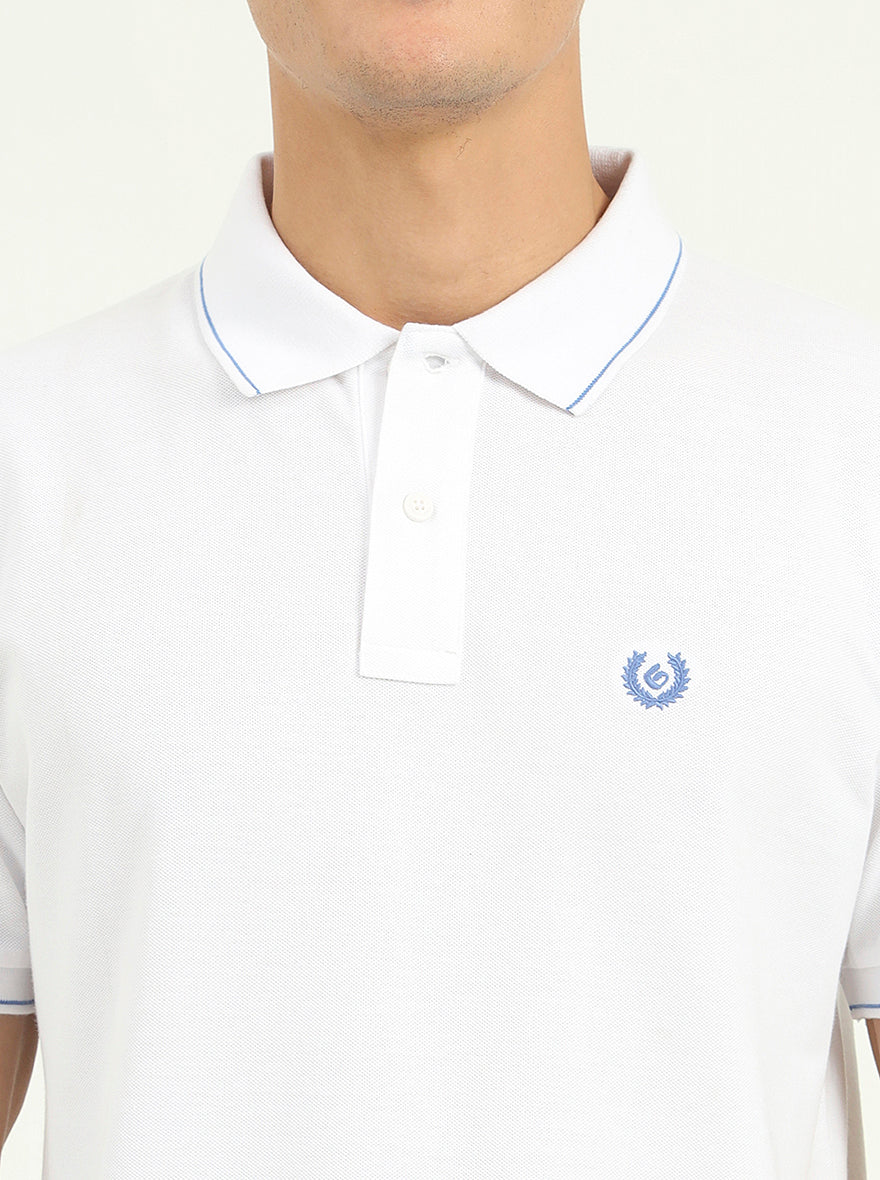 White Solid Slim Fit Polo T-Shirt | Greenfibre