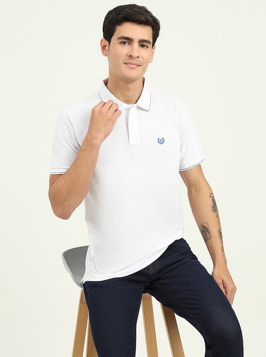 White Solid Slim Fit Polo T-Shirt | Greenfibre