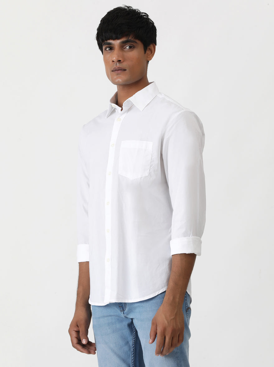 White Solid Slim Fit Casual Shirt | Greenfibre