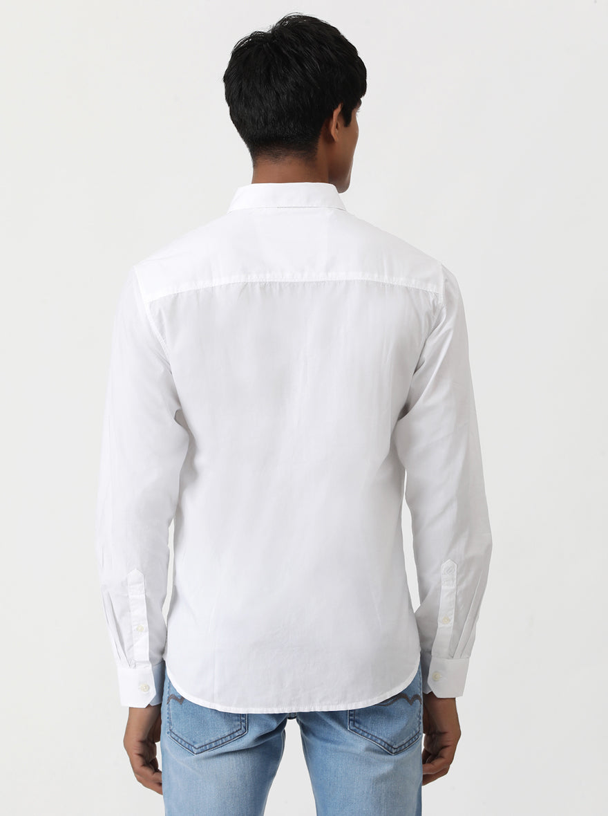White Solid Slim Fit Casual Shirt | Greenfibre