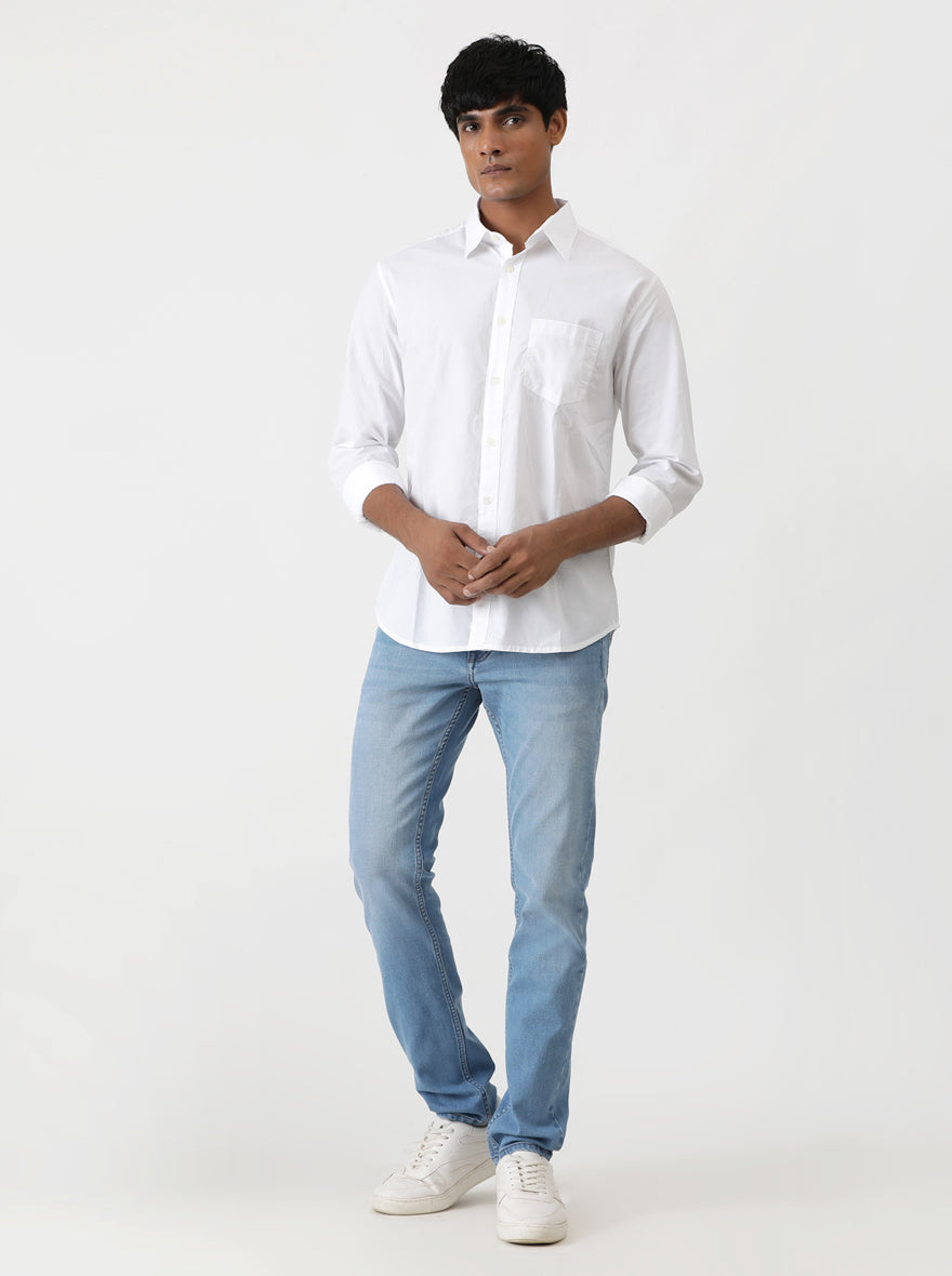 White Solid Slim Fit Casual Shirt | Greenfibre