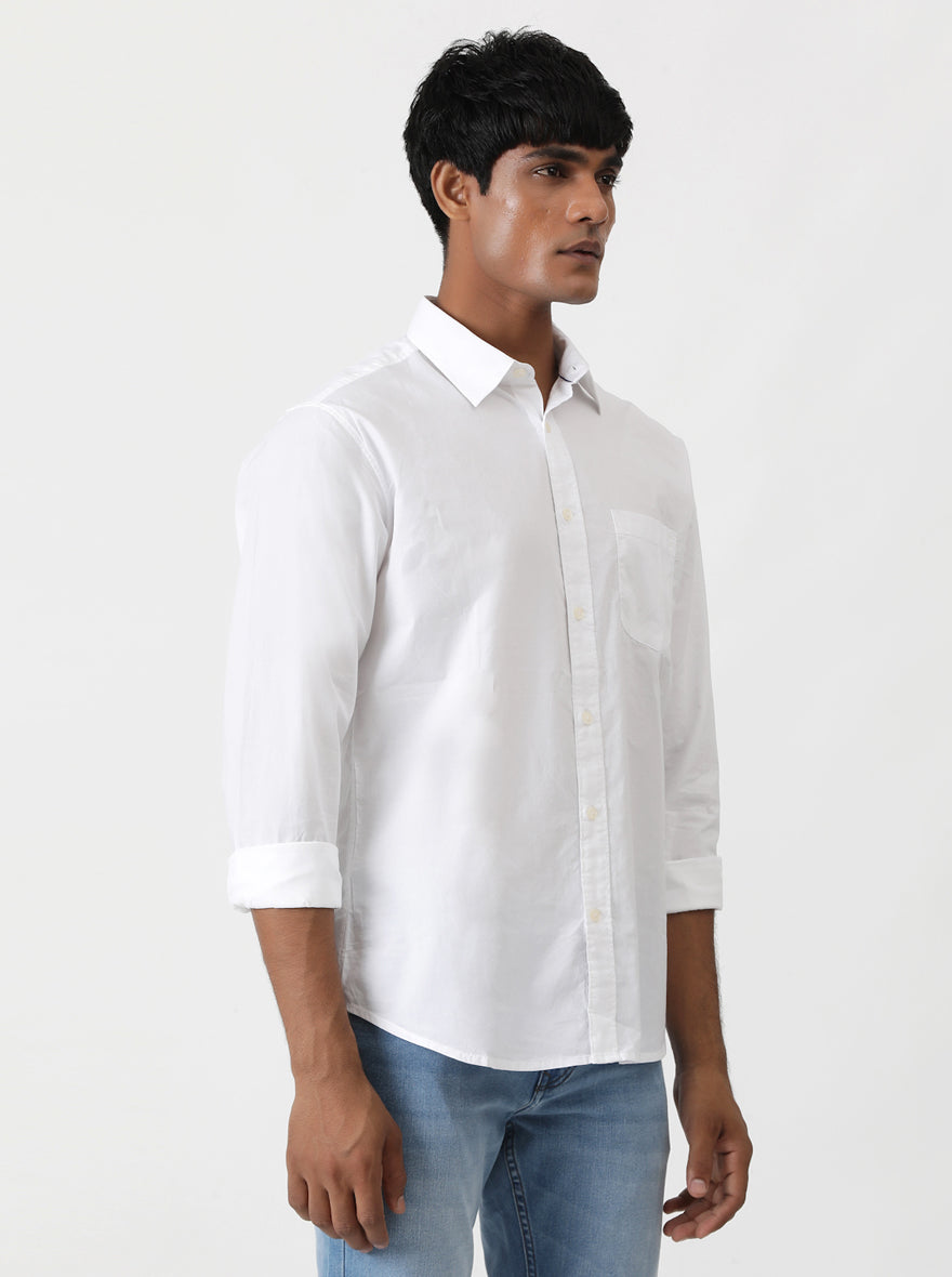White Solid Slim Fit Casual Shirt | Greenfibre